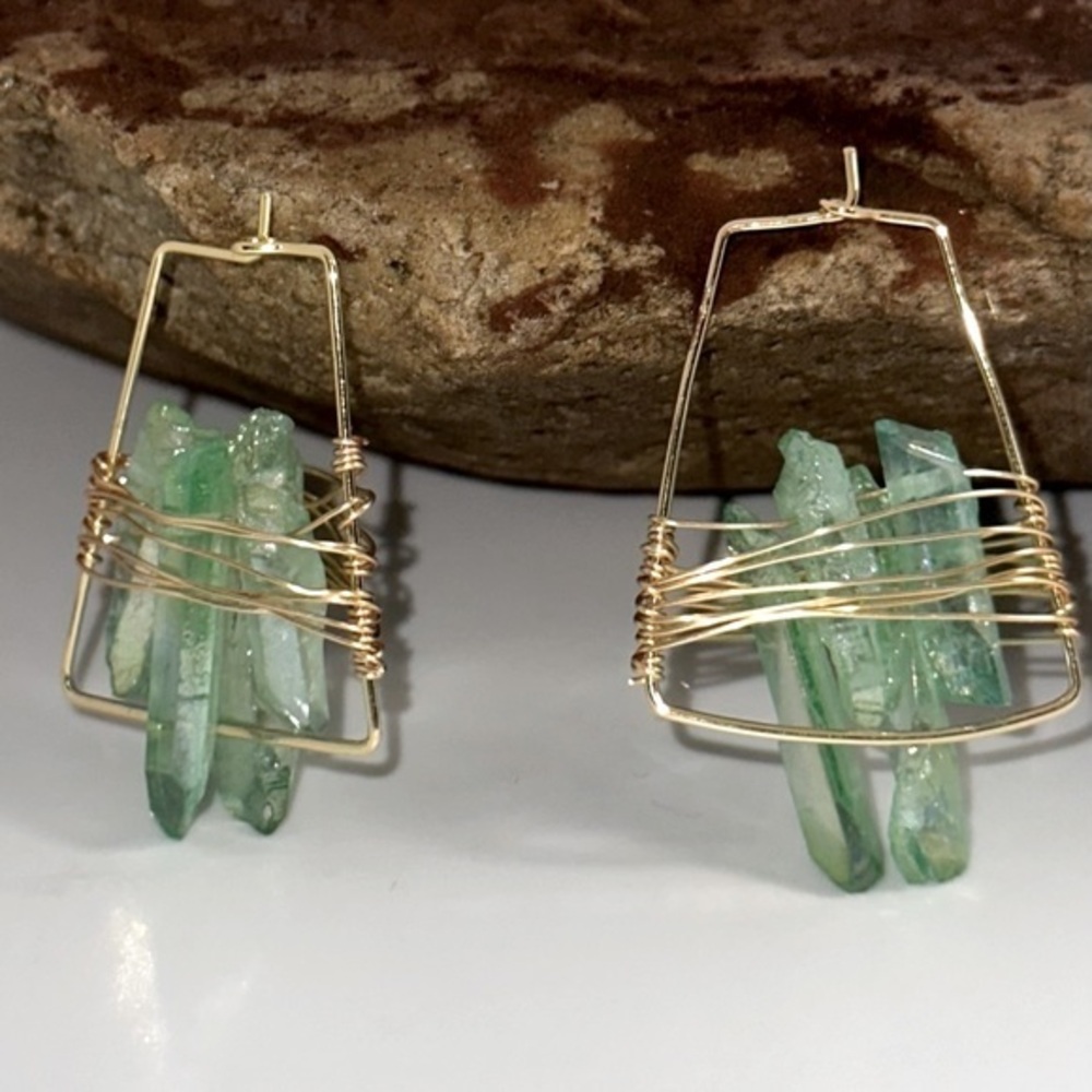 Free People 14k Gold filled earrings Raw Stones boho
